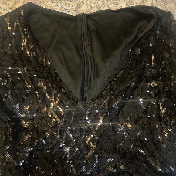 Plus Size Black Sequin Party Dress w/ Feathers - Picture 3 of 7